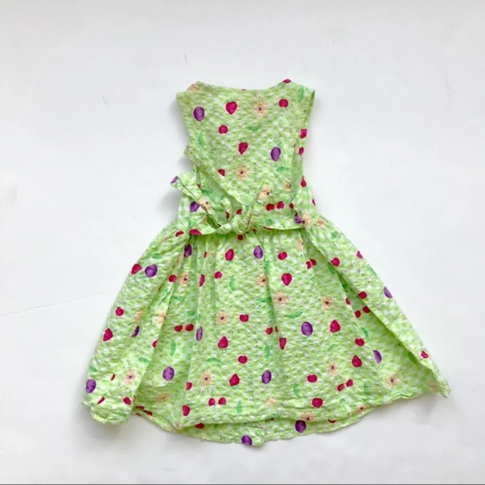 VTG Oshkosh green seersucker fruit dress EVC 3T